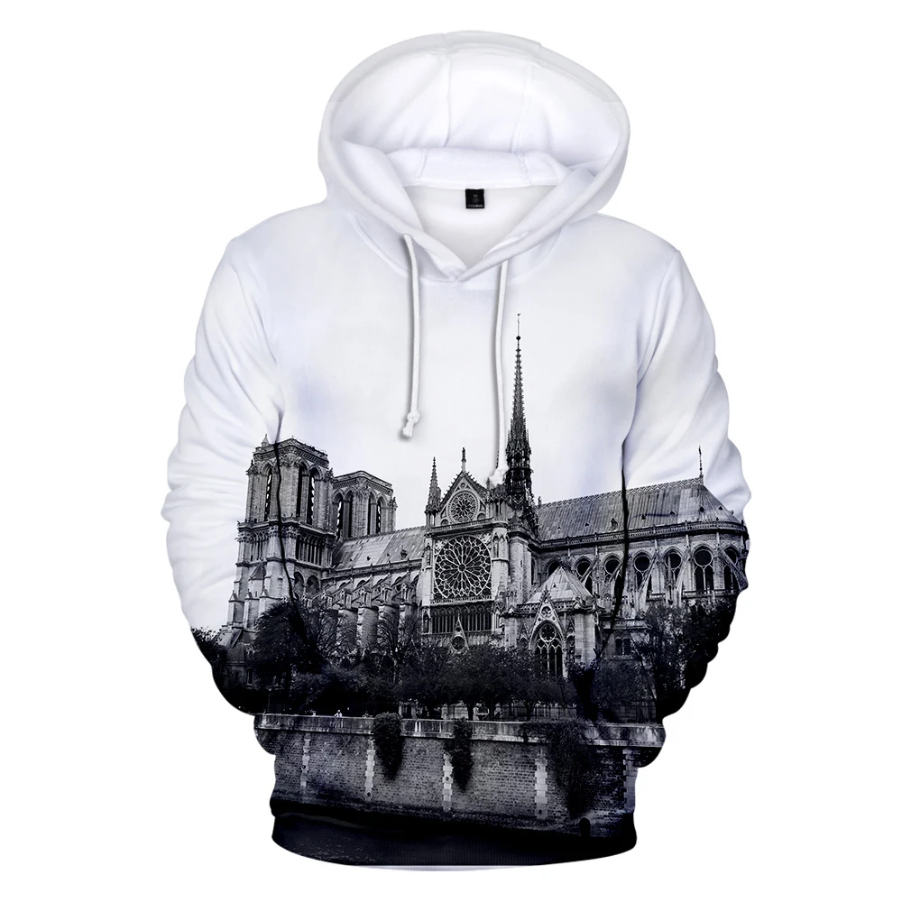 

New 3D Notre Dame de Paris Print Men/Women Hoodie Casual Harajuku Hot Boy/Girl Sweatshirt Winter Warm Hoodies Simple Streetwear