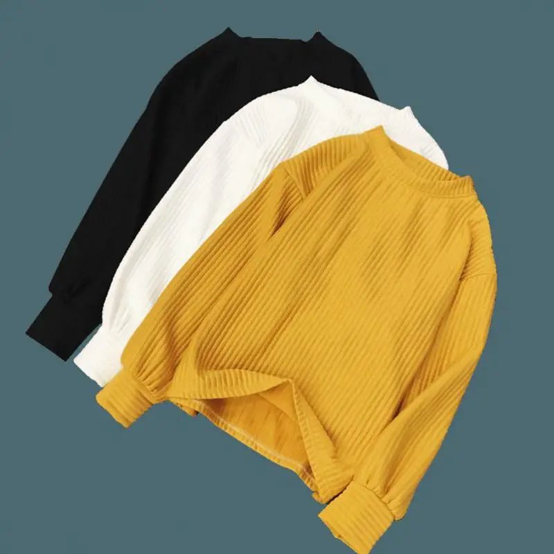 Spring Autumn Korean Yellow Thin Knit Sweater 2018 Solid Color Harajuku Long Sleeve Pullover Sweet Style Clothing Female Tops | Женская