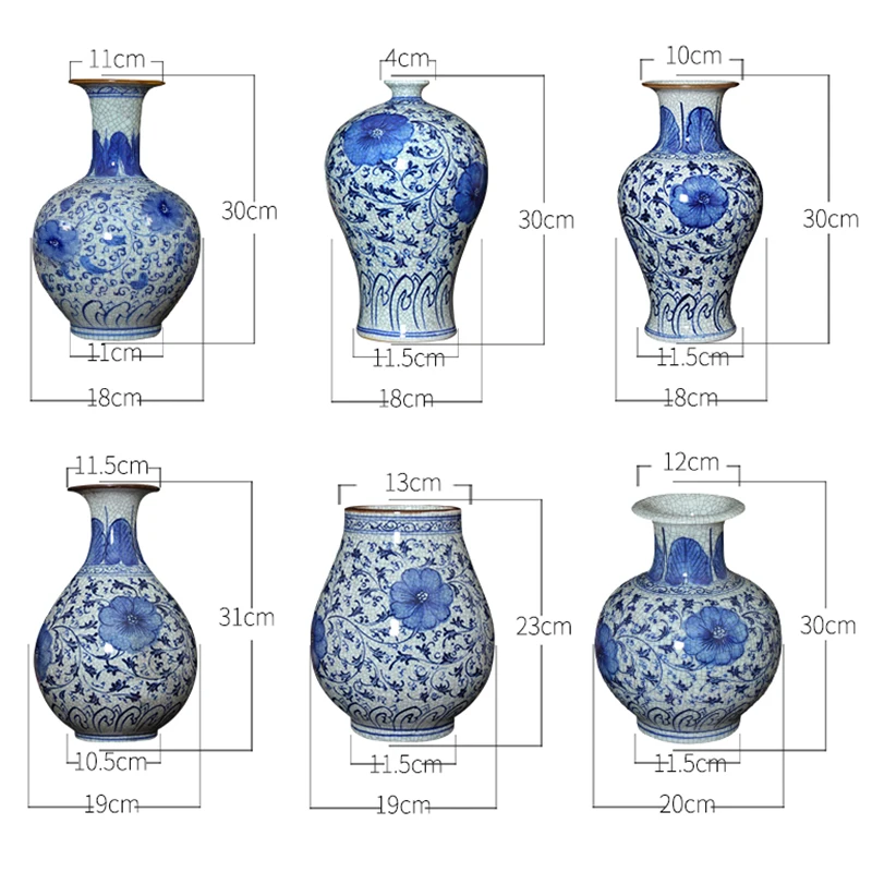 Jingdezhen Pottery Hand Painted Antique Crack Glazed Blue And White Porcelain Vase Flower Living Room vase decoration home | Дом и сад