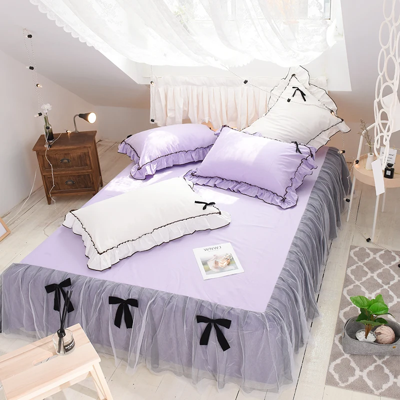 Новый корейский стиль принцессы фиолетовый белый розовый 100% хлопковый комплект