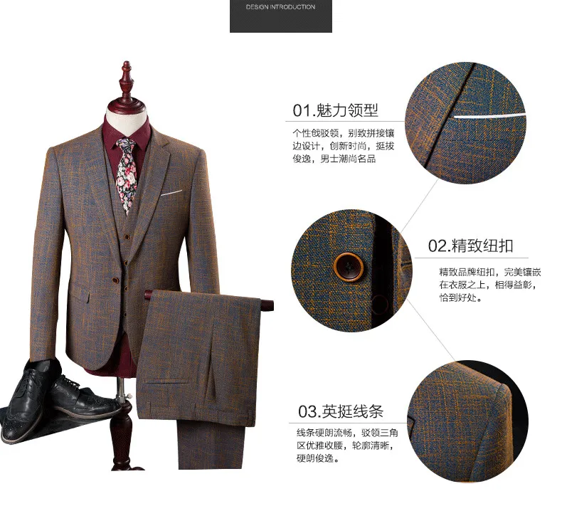 Высокое качество модные мужские костюмы Slim Fit деловой Свадебный костюм мужской свадебный костюм формальные костюмы 3 шт пиджак брюки жилет