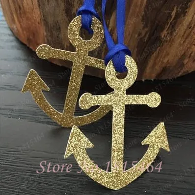 

60pcs glitter Nautical themed anchor wedding wish tree present favor tags baby bridal shower Birthday Cards party decoration