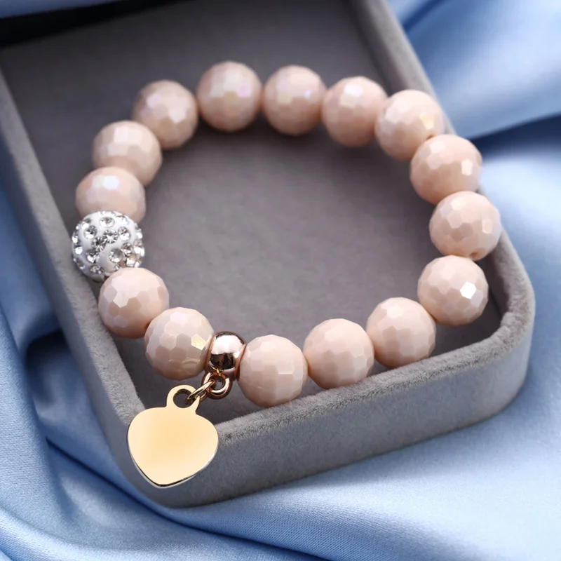 MINHIN Colorful Crystal Beaded Women Bracelets Bangle Charms Love Heart Friendship Bracelet Statement Jewelry Wedding Party Gift