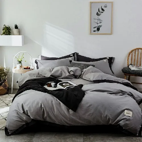 bedding set 1 Серый роскошный хлопковый мягкий комплект постельного белья King, queen, двойной размер, комплект постельного белья, пододеяльник, простыня, простыня, Набор наволочек, parure de lit - Цвет: bedding set 1