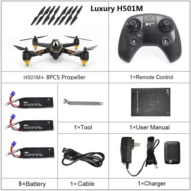 Luxury H501M Hubsan черный H501M Радиоуправляемый вертолет X4 wifi FPV Бесщеточный gps Дрон с функциональными Waypoints следуем за мной режим RTF для 1 км - Color: Luxury H501M