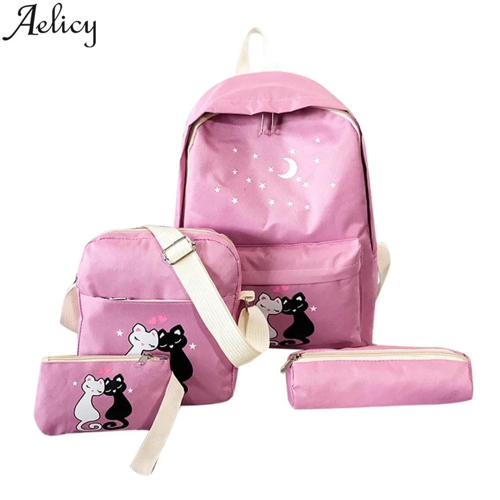 Aelicy 2019 рюкзак из четырех частей с принтом кота сумки на плечо школьный женские