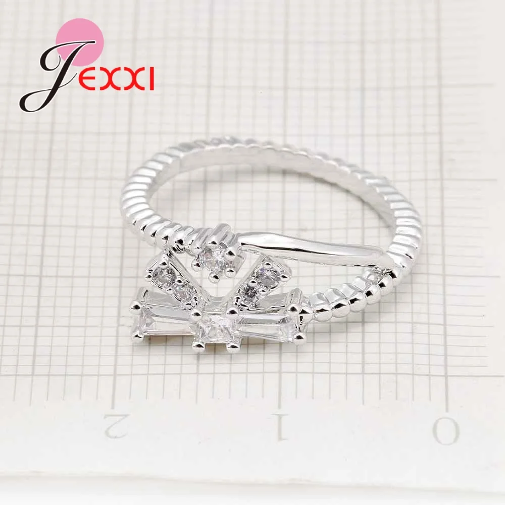 

Romantic Bowknot Shape Fashion 925 Sterling Silver Ring For Women Girls Party Gift Austrian Crystal Engagement Rings Lady