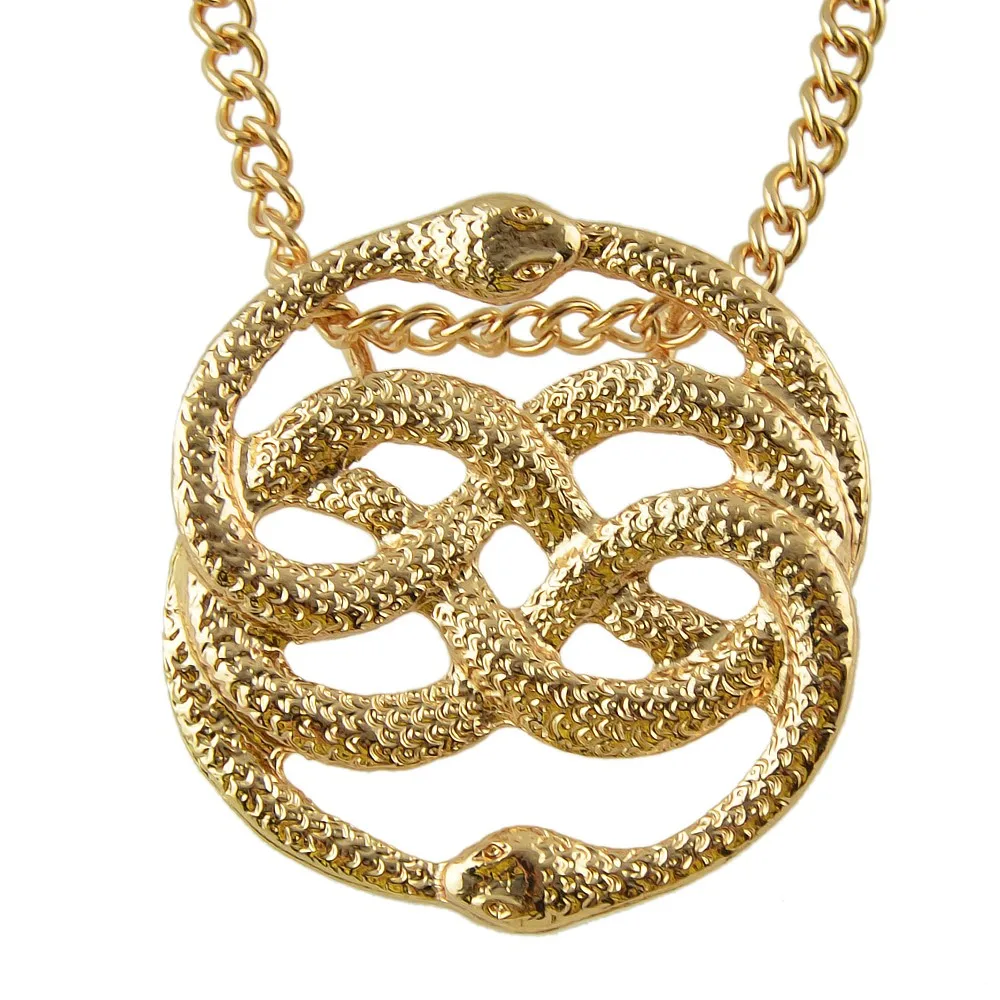 Steampunk Bronze Gold-Color Necklace Vivid Cute Two Lingering Snake Silver Color Pendant Statement necklace For Women | Украшения и