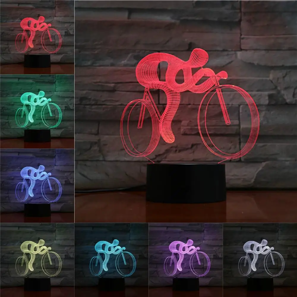

National Cycling Competition Bicycle 3D Lamp Night Light LED Bulb Multicolor Flash Fade Christmas Gifts For Man Boyfirend