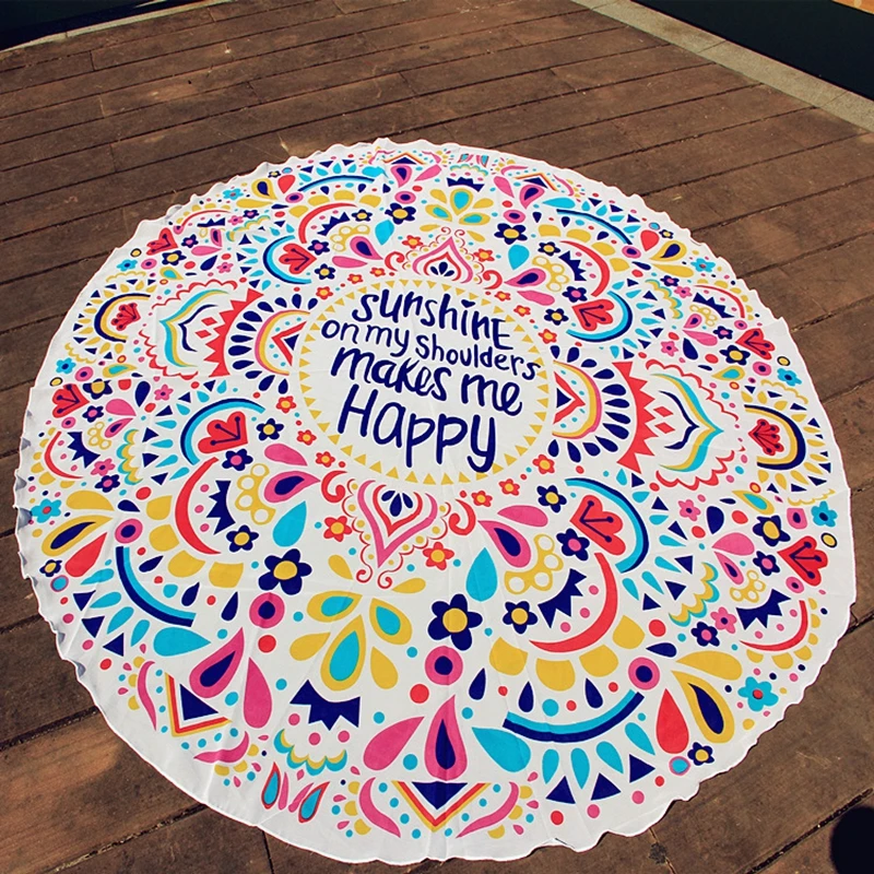 Модные загорать круглый пляжное Полотенца большой шифон с принтом букв Йога