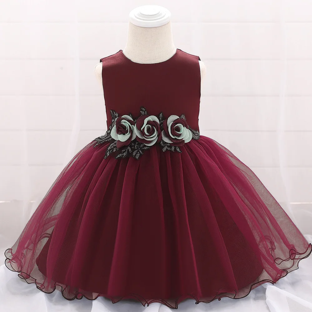 Пышное платье для маленьких девочек; Ropa Bebe; платье для крещения; платье с цветочной аппликацией для дня рождения; платье на крестины для маленьких девочек; Vestidos