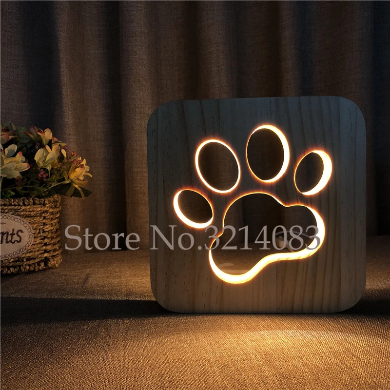 PET Addiction Wooden 3D Night Light Factory Custom Design drop shipping Dog Footprints Style for bedroom decoration | Лампы и