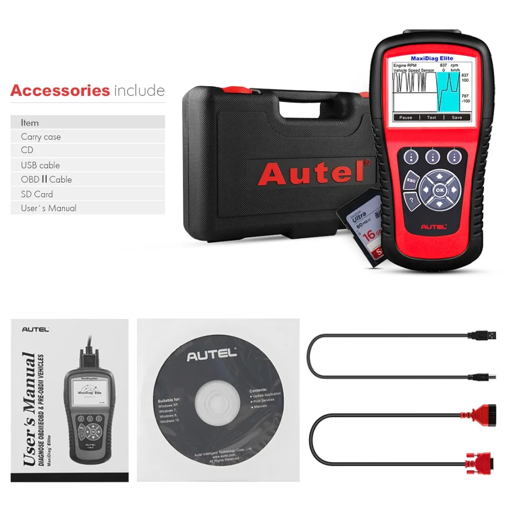 Autel MaxiDiag Elite MD802 OBD2 сканер автомобильный диагностический инструмент считыватель