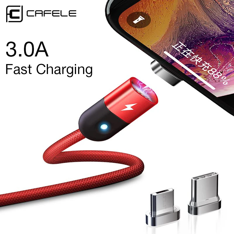 CAFELE Магнитный USB кабель для iPhone Micro USB кабель type C USB кабель для samsung huawei Xiaomi передача данных светодиодный светильник
