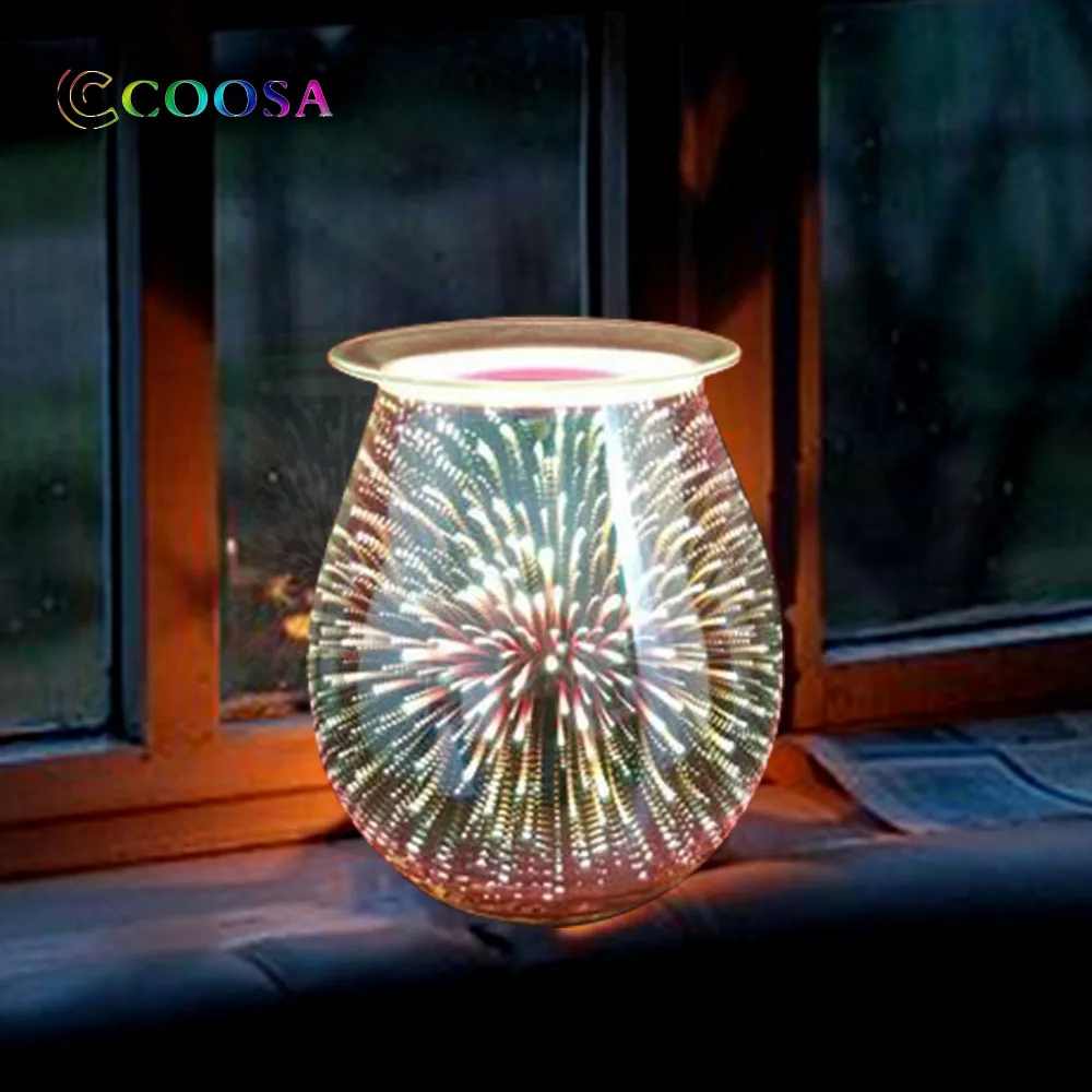 

3D Effect Starburst Fireworks Glass Electric Oil Incense Fragrance Warmer Candle Wax Tart Burner Aroma Decorative Lamp For House