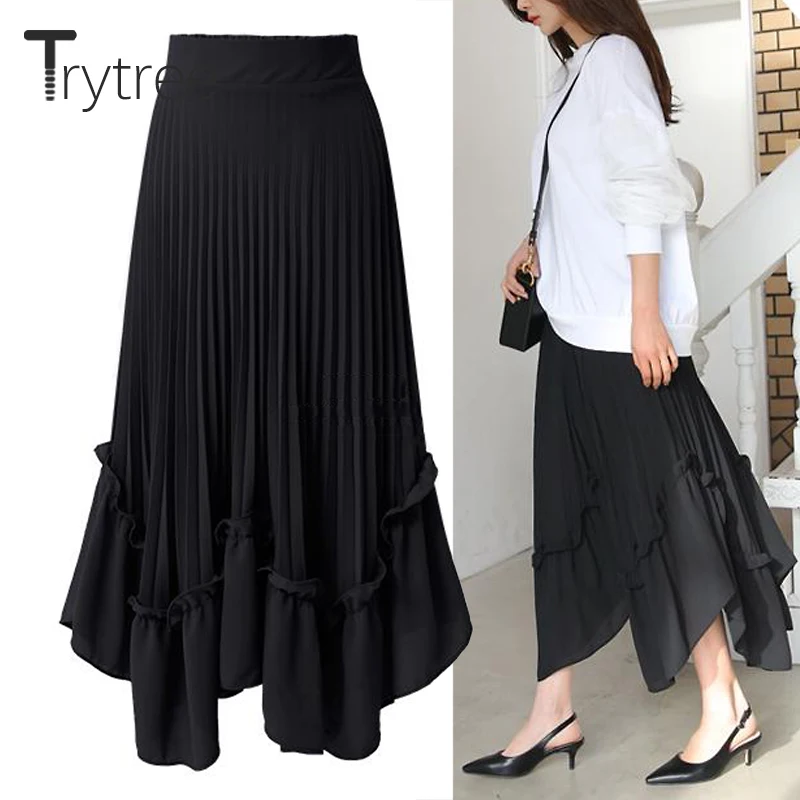 Trytree весна лето женская юбка шорты шифон Макси высокая талия плиссированная