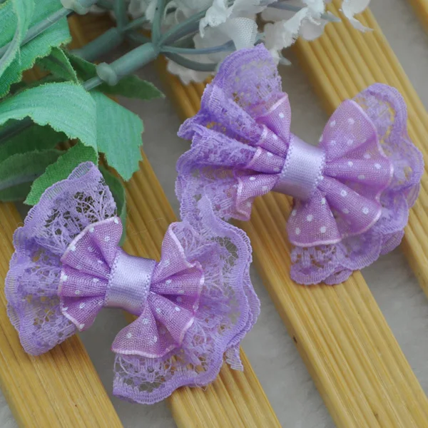 Purple 20 шт кружева органзы ленты банты Цветы свадебное украшение аппликация A088 - Цвет: Purple