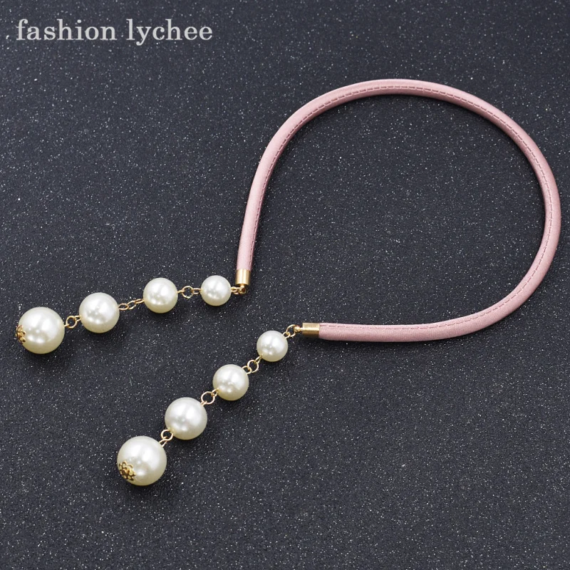 Мода Личи Уникальный большой искусственный жемчуг кулон шифон кисточкой