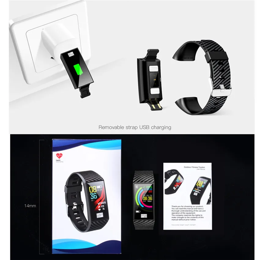 ASKMEER Smart Wristband Large Screen IP68 Bracelet ECG Heart Rate Blood Pressure Monitor Smartwatch for Android IOS | Электроника