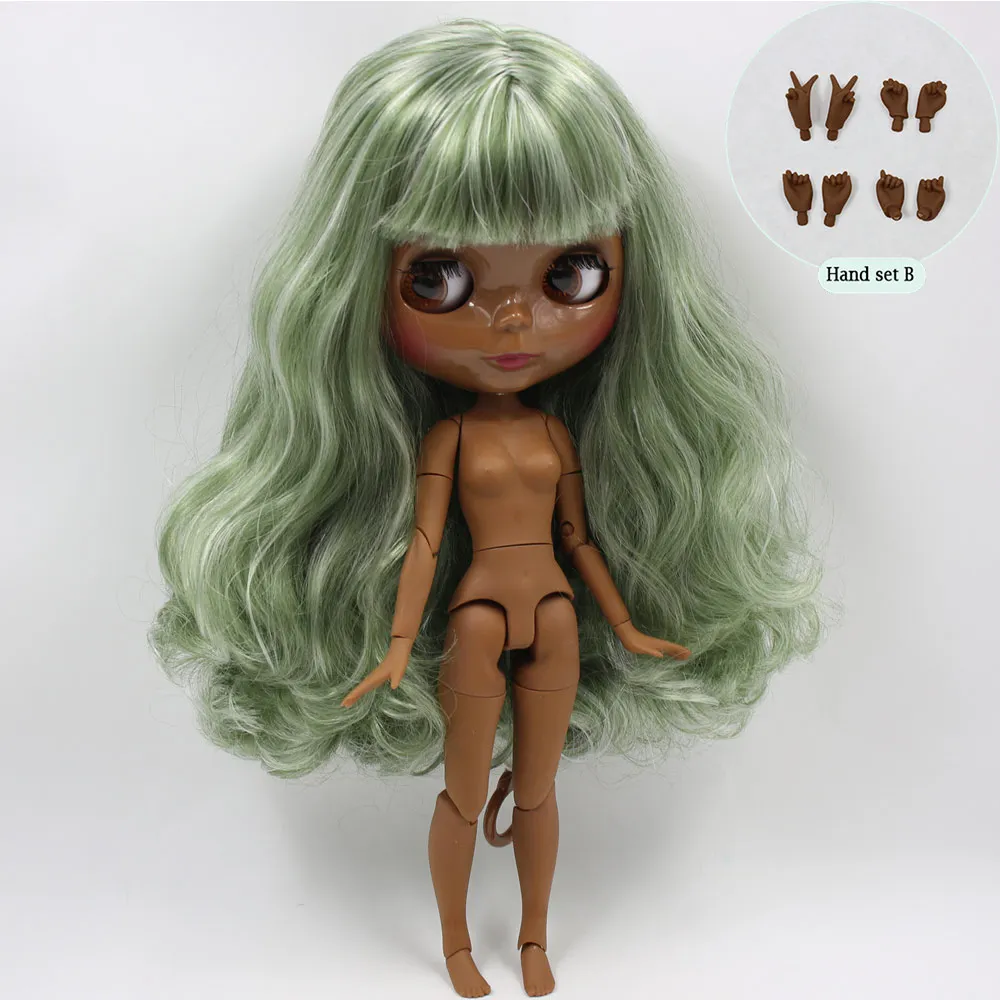 A doll with hand B ICY Nude Blyth изготовленная на заказ кукла № BL4299/136 зеленая смесь белых волос 1/6 bjd, pullip, licca, jerryberry - Цвет: A doll with hand B