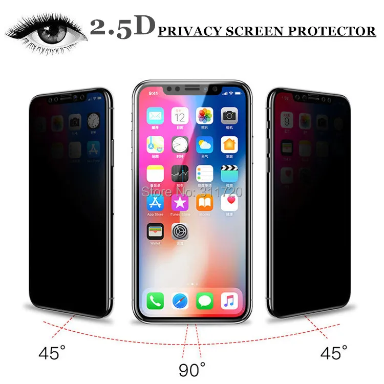 For Iphone XS Max XR X 2.5D Silk Print Full Cover Anti-spy Privacy Tempered Glass Screen Protector |