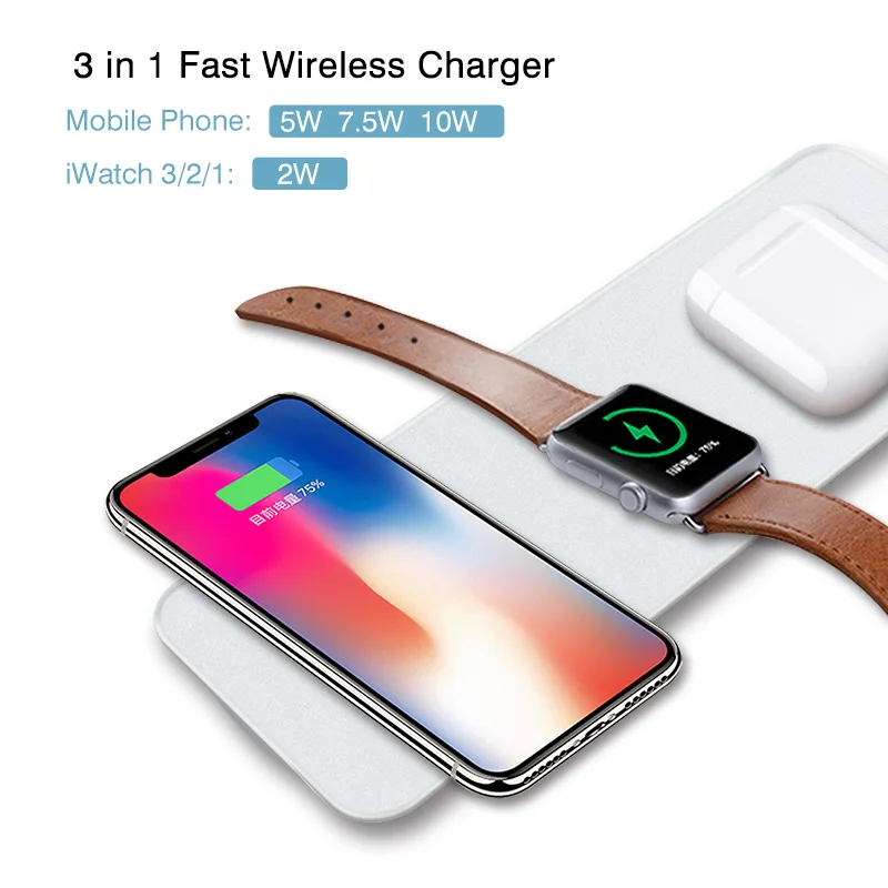 VRURC 3 в 1 QC 0 Быстрый Беспроводной Зарядное устройство для iPhone X 8 Plus Apple Watch 2 4 Qi