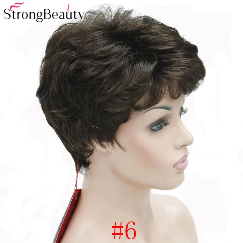 StrongBeauty синтетические Короткие Волнистые Волосы пышные натуральные светлые/серебристо-серые парики с челкой для женщин много цветов на выбор