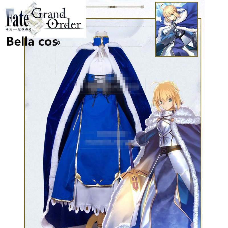 Fate stay night Saber Arturia Pendragon косплей костюм UBW меч голубое платье хэллоуин карнавал