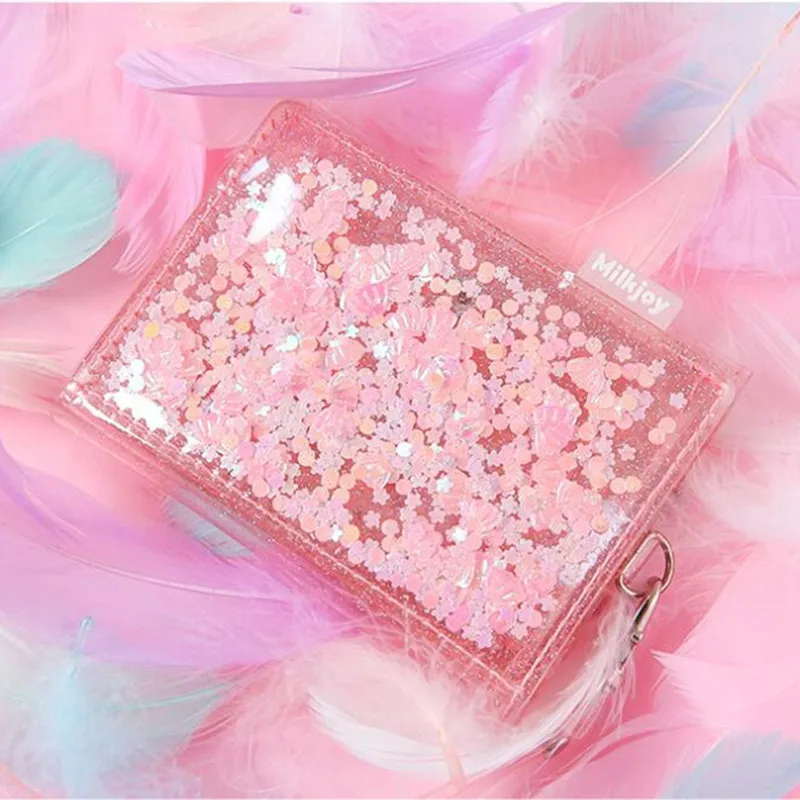pink Bentoy Giltter ПВХ держатель для карт с блестками чехол ID кредитный кошелек мини кошелек фото складные на шею Висячие Сумки для женщин - Цвет: pink