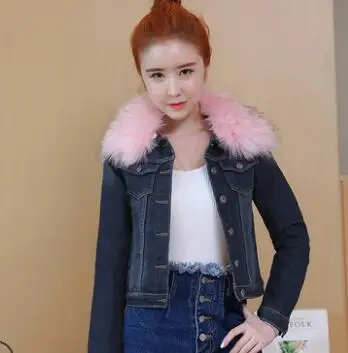 Navy blue2 Джинсовая куртка, плотное вельветовое пальто, джинсовая куртка, женская зимняя одежда, осенняя меховая короткая приталенная куртка, Chaqueta Mujer, новинка, элегантная - Цвет: Navy blue2