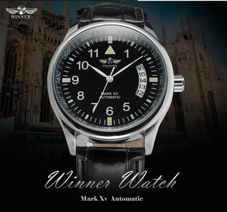 Часы наручные WINNER Мужские механические брендовые Роскошные деловые с кожаным