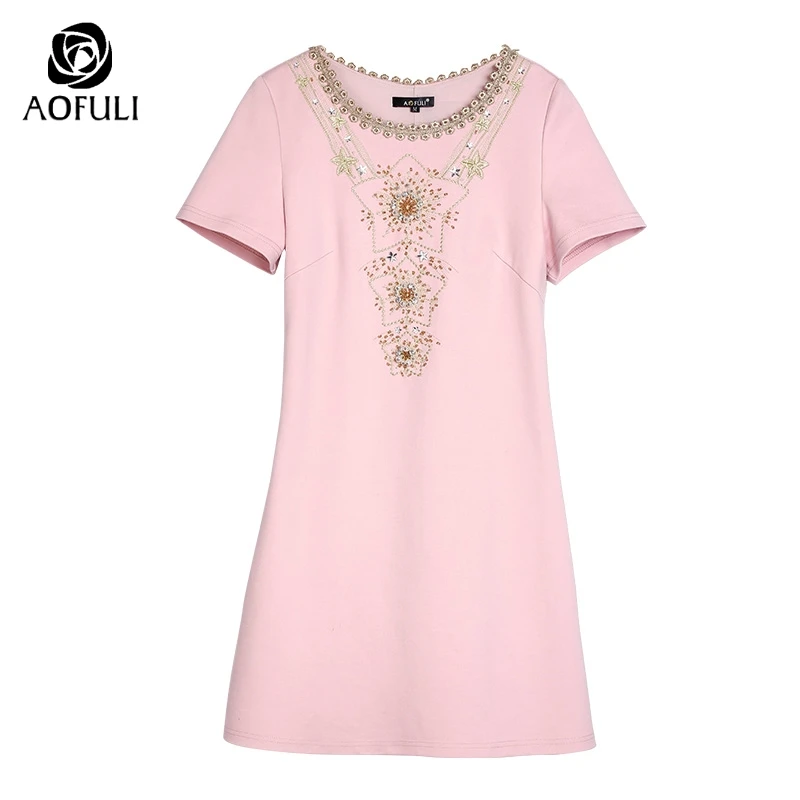 Размер S женские розовые платья с вышивкой бисером модные новые летние тонкие