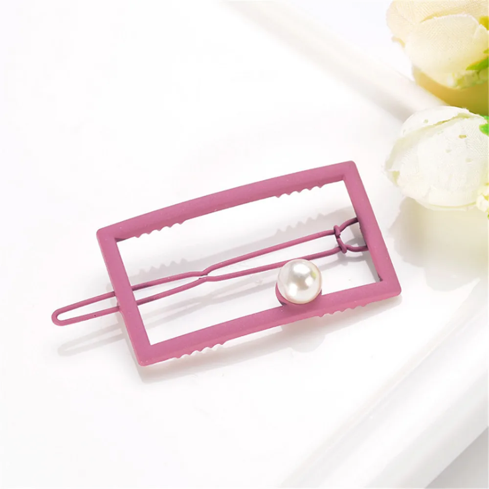 

1 pcs Hollow Metal Hairpin Cute Candy Color Geometric Rectangle Hairpins Women Girls Pearl Hair Clips Barrette Hair Accessories