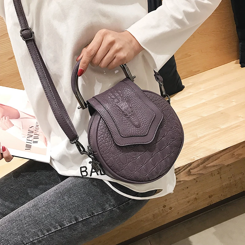 luxury circle crocodile pattern female handbags brand leather round ladies hand bags fashion small women bag over shoulder bolsa free global shipping