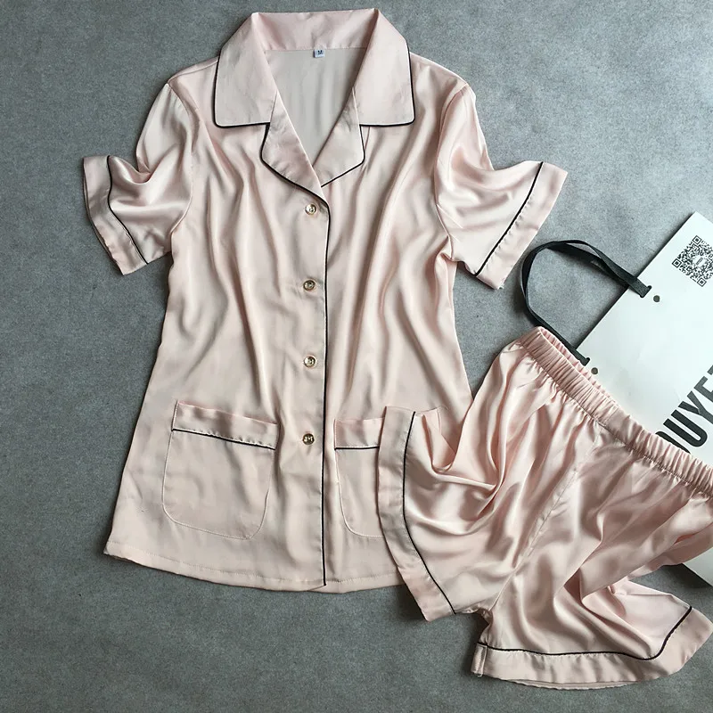 Укороченные штаны + топы с короткими рукавами комплекты пижам из шелкового