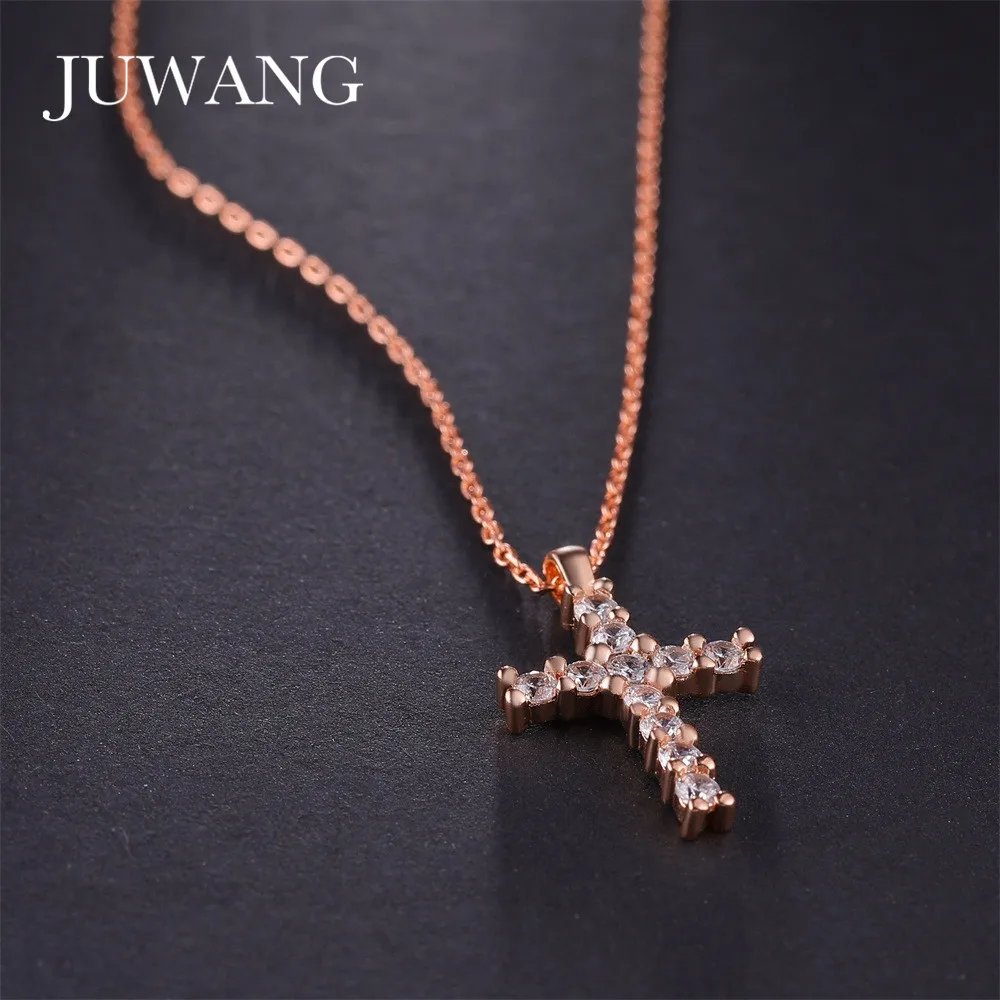 JUWANG оптовая продажа серебряный цвет крест подвеска ожерелье религиозная Женская