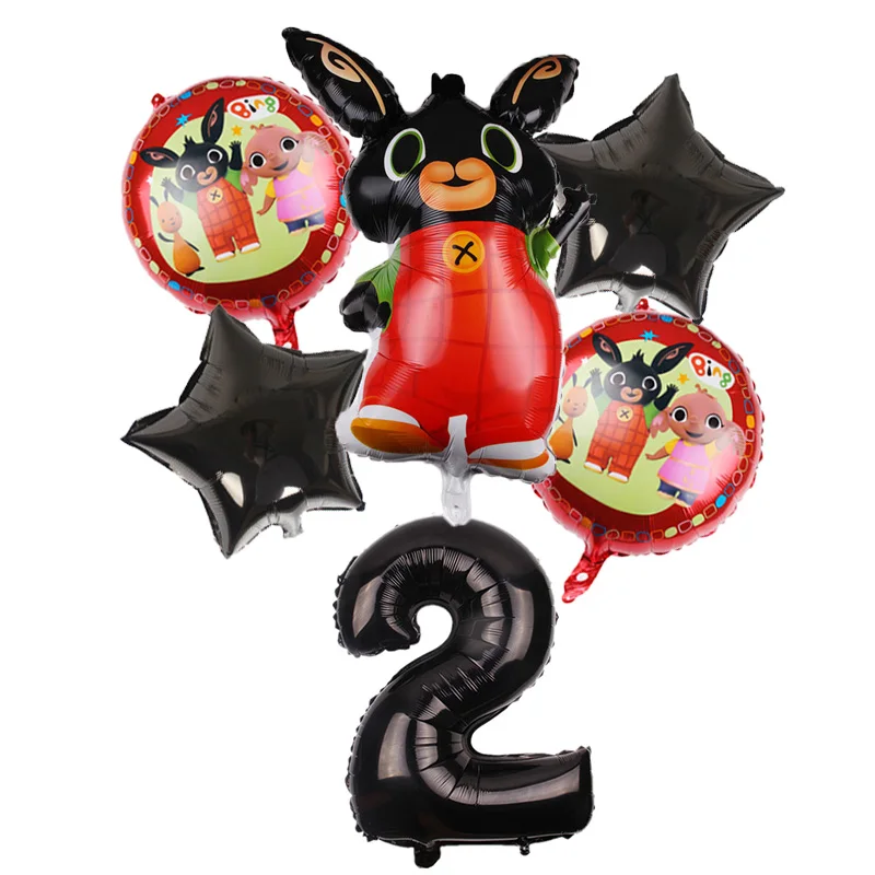 black 6 шт./лот 86*60 см мультфильм Bing Bunny 32 дюймов номер фольги воздушный шар кролик шары День рождения украшения Детские шары globos - Цвет: black