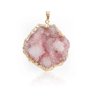 pink gold Друзы ювелирные изделия из натурального камня Подвеска-маятник кристалл кулон золотистое, серебристое покрытие с натуральным драгоценным камнем ожерелье - Окраска металла: pink gold