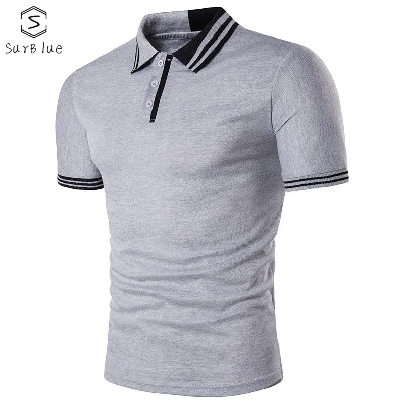 Men Polo Shirt Two-Color Stitching Personality Lapel Mens Shirts Short-Sleeved S M L 2018 | Мужская одежда