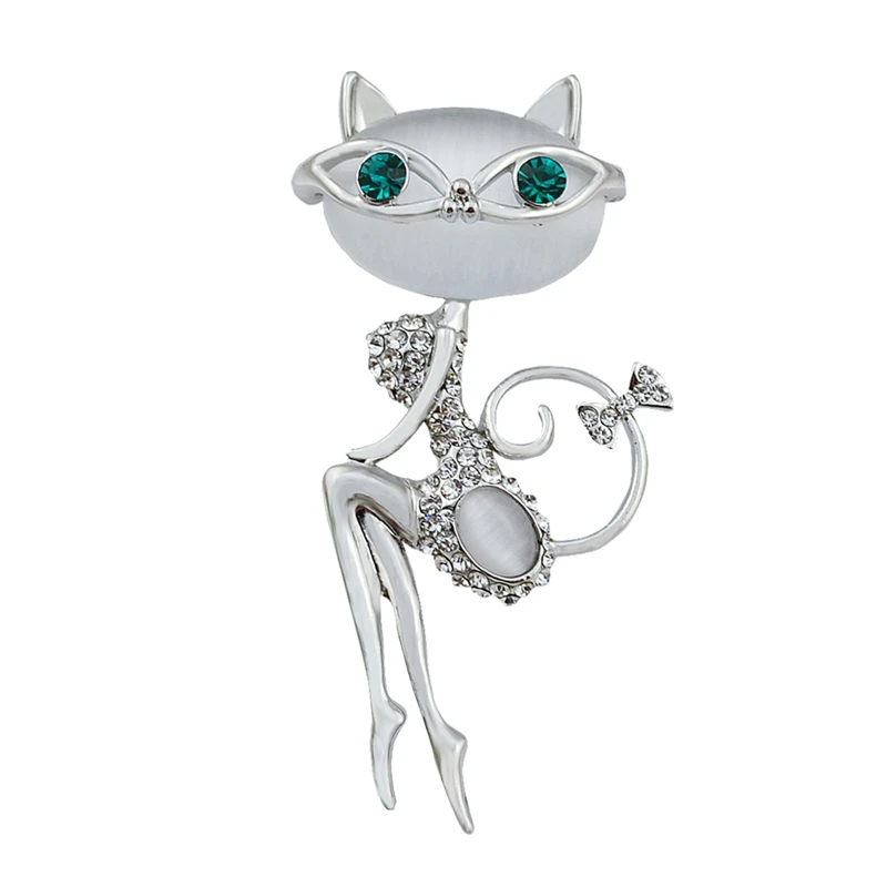 Elegant Noble Lady Cat Opal Crystal Brooch Korea High Quality Collar Pin Personality Clothing Accessories | Украшения и