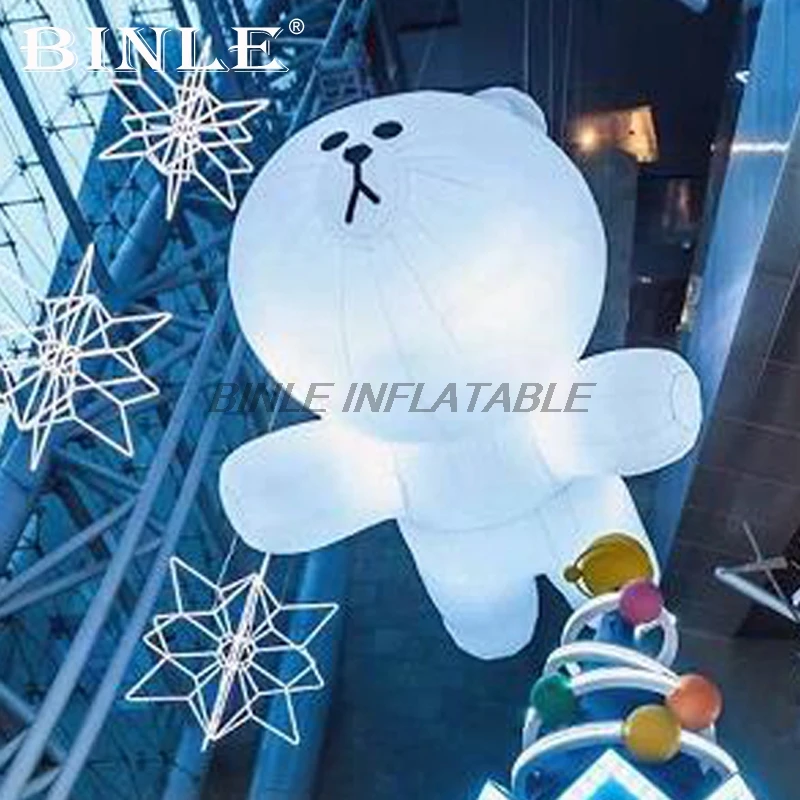 

Привлекательная Рождественская сцена 3 м гигантский белый подвесной надувной медведь со светодиодными лампами для украшения потолка вечер...