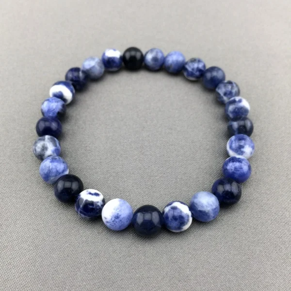 

2017 Real Strand Bracelets Women Stone Stainless Steel Round Trendy New Fashion 10mm Sodalite Beaded Stretch Bracelet