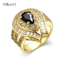 new big gold color rings blackwhite cubic zircon womens rings female luxury jewerly top quality accessories