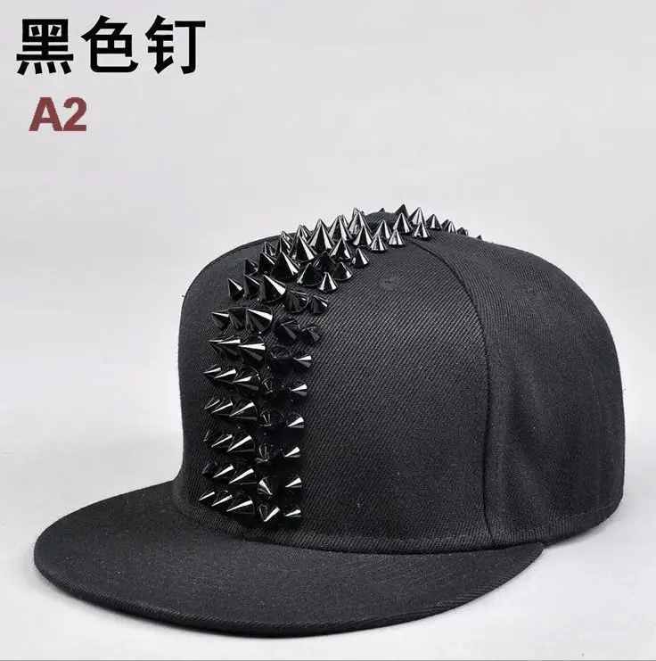 

Wholesale Male Spike Studs Rivet Baseball Caps Men Hiphop Punk Rock Flat Snapback Hats
