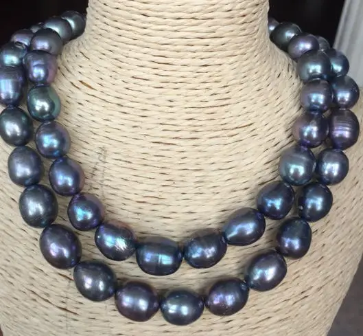 double strands 14-15mm south sea peacock green baroque pearl necklace 18&quot19&quot | Necklaces