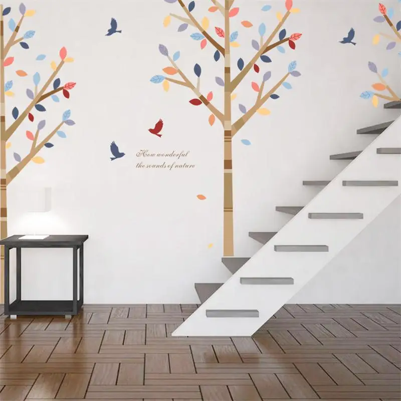 И красочные дерево Летающие птицы настенные наклейки декор для гостиной