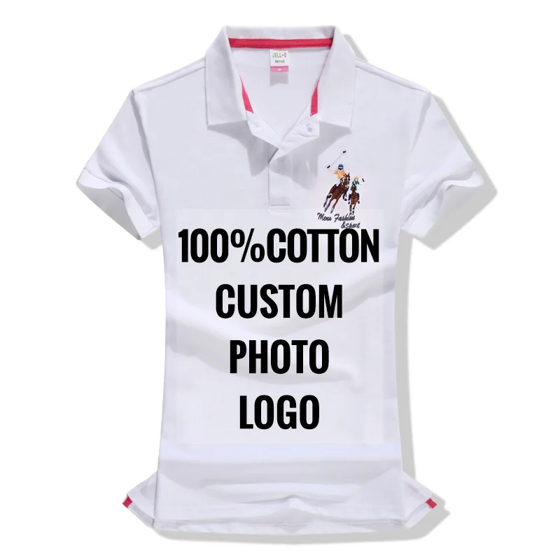 Женская Однотонная футболка поло из 100% хлопка с принтом на заказ облегающая
