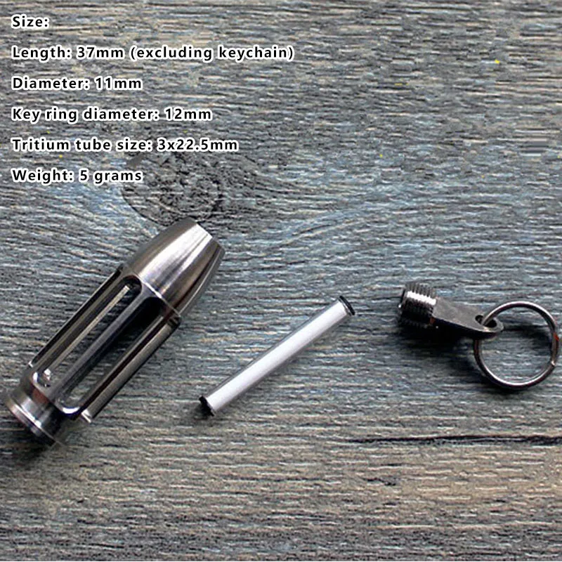 EDC TC4 Титан CNC пустотелая пуля тритиевая трубка самосветящаяся подвеска держатель