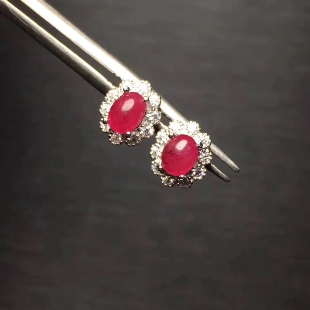 Серьги гвоздики Fidelity 4*5 мм с рубином s925 серебряные цветы простые ювелирные