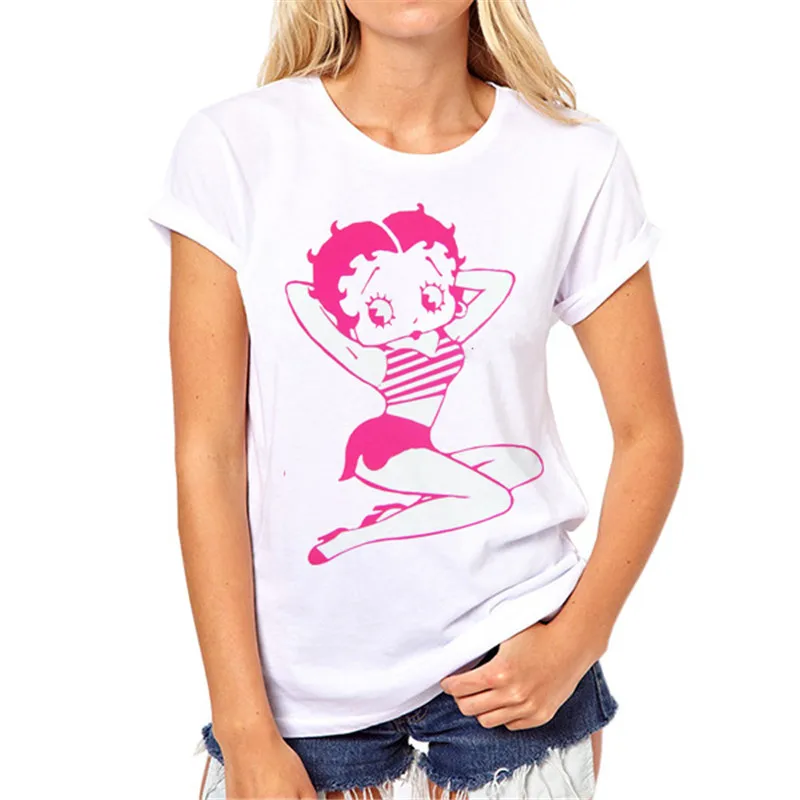 Женские betty boop с О-образным вырезом Футболка Повседневная Camisa короткий рукав